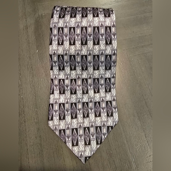Vtg Henry Grethel Classic Mens Necktie 100% Italian Silk Black Silver 55”By 4” - Picture 1 of 3
